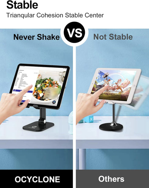 OCYCLONE Cell Phone Stand + 2 PCS Cable Organizer, Angle Height Adjustable iPhone Stand for Desk, Foldable Cell Phone Holder Tablet Stand Compatib...