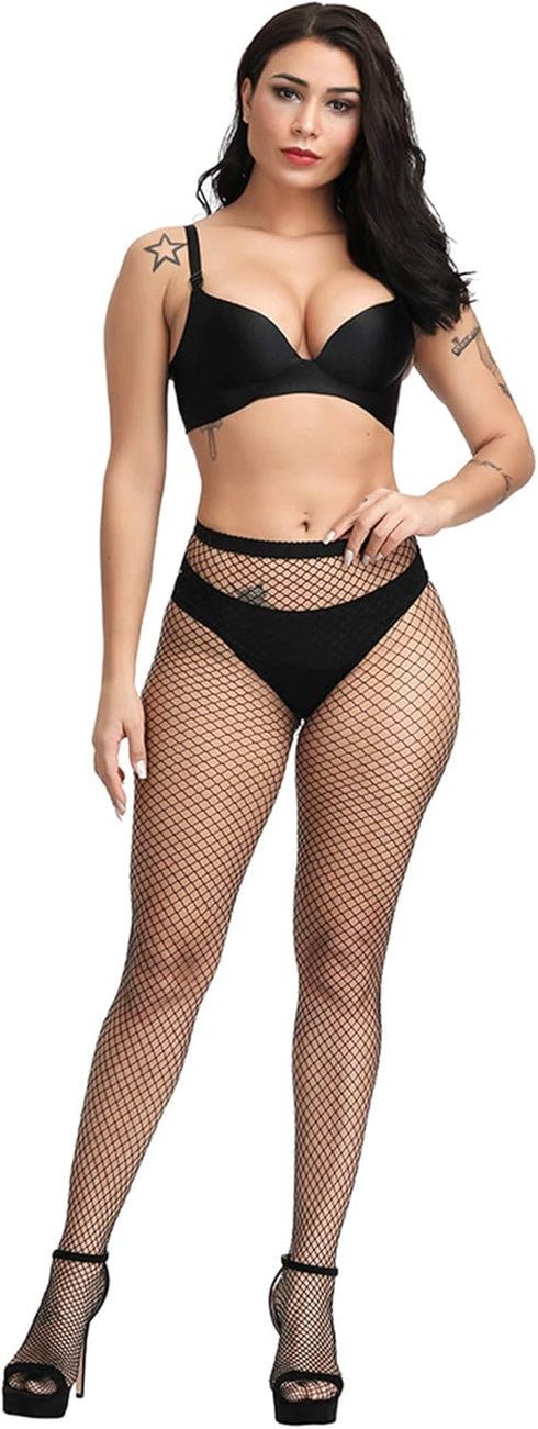Pareberry Women's High Waisted Fishnet Tights Sexy Wide Mesh Fishnet Stockings...