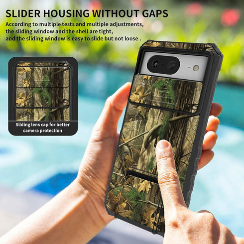 for Google Pixel 8 Pro Phone Case with Slide Camera Cover Built-in Kickstand Camouflage Tree Design for Women Men Dual Layer Hybrid Hard PC & Soft...