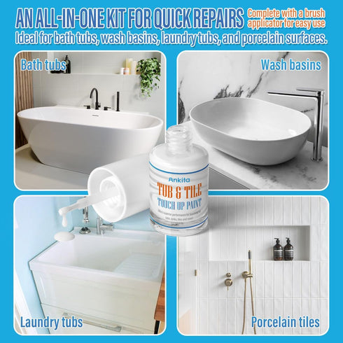 Specialty Tub and Tile Paint, High-Gloss White Tub Paint for Bathtub, Quick-Dry Porcelain Paint for Scratches & Chips on Porcelain, Acrylic, Ename...