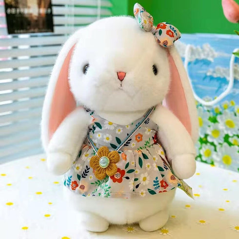 Soft and Cute Plush Rabbit,Small Flower Skirt Wearing Bow Rabbit Toys,Can Embrace Stuffed Animal Rabbit,Washable,Children'S Girls Party Easter Bir...