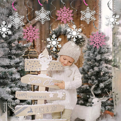 K KUMEED 20 Pcs Snowflake Swirls Decoration, Christmas Snowflake Hanging Swirls Frozen Party Ceiling Decorations for Winter Wonderland Birthday Pa...