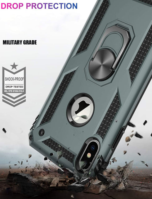 LUMARKE for iPhone Xs Max Case with Tempered Glass Screen Protector - Military Grade 16ft Drop Tested Cover with Magnetic Ring Kickstand, Protecti...