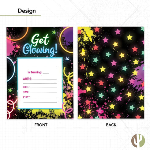 Desert Cactus Neon Happy Birthday Invitations Invite Cards (10 Count) With Envelopes Boys Girls Kids Party (10ct)...