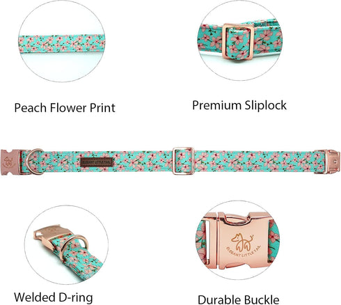 Elegant little tail Dog Collar, Pink Floral Print Pet Collar Summer Dog Collar Pet Collar Dog Cotton Durable Dog Collar Metal Buckle Collar for Sm...