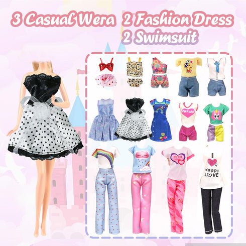 25 PCS Doll Clothes for 11.5 inch Girl Doll Including 3 Flower Dress 2 Seqien Dress 3 Casual Wear 2 Fashion Dress 2 Swimwear 10 Pair of Shoes Birt...