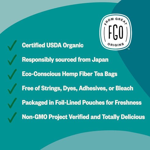 FGO Organic Sencha Green Tea, 100 Count, Eco-Conscious Tea Bags, Resealable Bag, Sourced From Japan, Packaging May Vary (Pack of 1)...