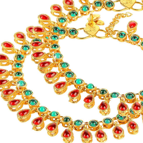 I Jewels Gold Plated Indian Traditional Bollywood Style Ethnic Kundan Anklet/Payal Barefoot Jewelry for Women (A031MG)...