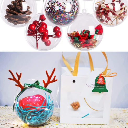 Fillable Christmas Ornaments, 20Pcs 2 in Mini Clear Plastic Ornament Ball with Foam Balls and Rope for Crafts Fillable, DIY Baubles Fillable Small...