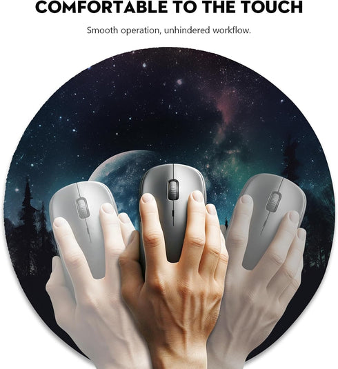 Cosmic Wonder Crescent Moon and Galaxy Mouse Pad - A Celestial Journey for Your Desktop, Stitched Edges Non-Slip Rubber Base Mouse Pads for Comput...