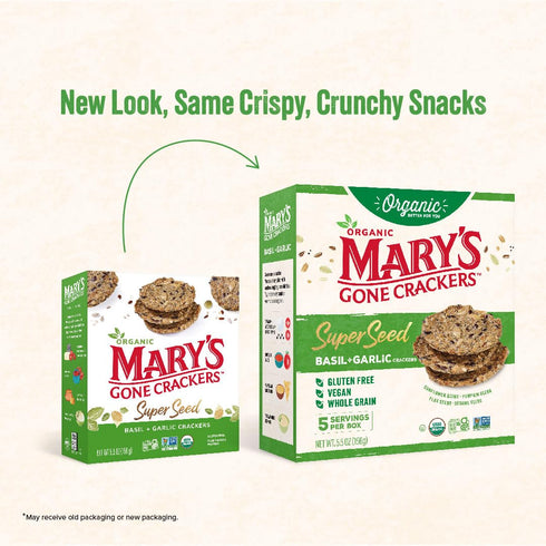 Mary's Gone Crackers Super Seed Crackers, Organic Plant Based Protein, Gluten Free, Basil & Garlic, 5.5 Ounce (Pack of 1)...
