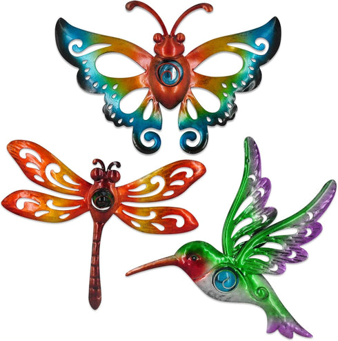 Yonivexis Hummingbird Butterfly Dragonfly Metal Wall Decor Outdoor Metal Wall Art Fence Decor Hanging Decorations for Garden Living Room Bedroom, ...