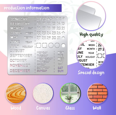 BENECREAT Month Metal Journal Stencil, Calendar Stainless Steel Stencil Template for Notebook Diary Scrapbook, DIY Drawing, Wood Burning, Engravin...