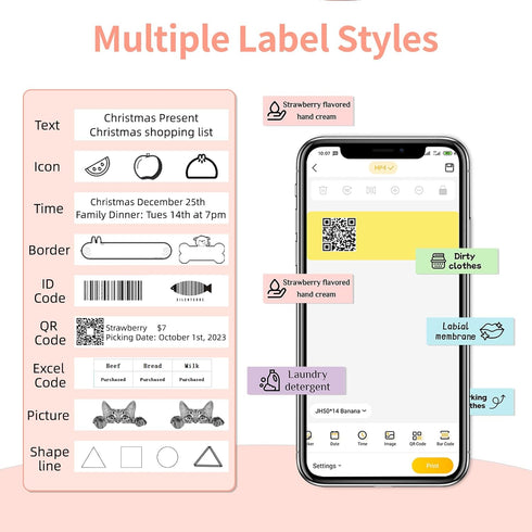Label Maker Machine with Tape - HP4 Portable Bluetooth Label Maker Printer with Built-in Cutter, Mini Label Makers with Multiple Templates for Org...