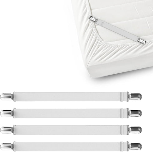 4 PCS Bed Sheet Clips Keep Bedsheets In Place-Corner Bands Suspenders For Fitted Sheets - Mattress Sheets Grippers Holders Straps Fits From Twin Q...