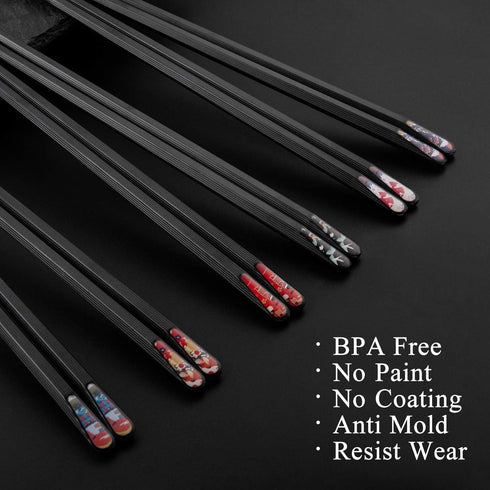 SUPJOYES 6 Pairs Fiberglass Chopsticks - Reusable Japanese Chopsticks Dishwasher Safe, Non-Slip Chop Sticks Multipack, 9.5 Inch...