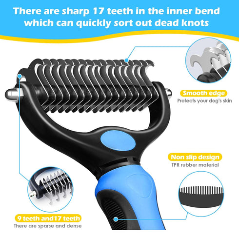 Dog Grooming Brush - Double Sided Dematting Undercoat Rake for Dogs & Cats - Extra Wide Dog Grooming Brush, Pet Brush for Shedding, Cat Brush,Dema...