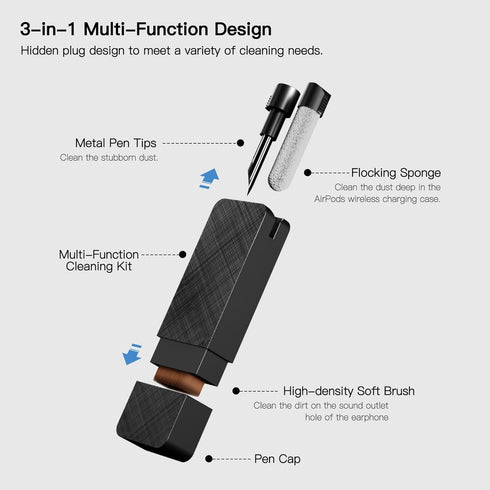 PZOZ Cell Phone Cleaning Kit for AirPods Pro/Pro 2nd/iPhone, 3 in 1 Cleaner Tool Accessories fit for Headphone, iPad Jack Lens, Charger Port Hole ...
