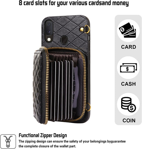 Furiet Compatible with Samsung Galaxy A20 A30 Zipper Wallet Case with Crossbody Shoulder Strap, 8 Card Slots and Leather Stand Accessories Cell Ph...