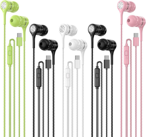 USB C Earbuds with Microphone 5 Pack, Wired Headphones with Noise Isolating, Type C Earphone Heavy Bass Stereo in-Ear Headsets Compatible with iPa...