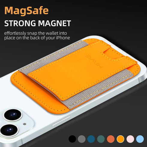 HiWe for MagSafe Wallet, Magnetic Card Wallet Holder for iPhone 15/14/13/12 Series, Leather Wallet, Fit 6 Cards, Slim, RFID Blocking, Orange......
