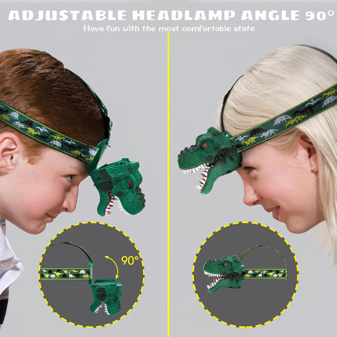 Dysaim Kids Headlamp,Rechargeable T-Rex Dinosaur Headlamp for Kids and LED Head Lamp Camping Gear Flashlight,Hiking Accessories Headlight Toys,Fou...