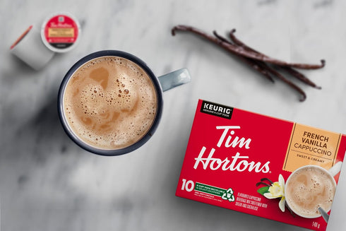 Tim Hortons French Vanilla Cappuccino Flavoured Coffee, Single Serve Keurig K-Cup Pods, 10 Count...