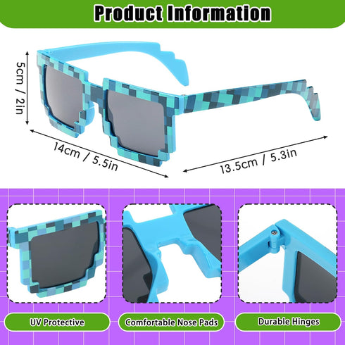 kilofly 4pc 8-Bit Pixel UV Protect Gamer Sunglasses Adult Kids Party Favors...