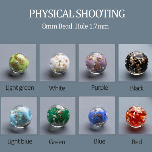 8mm 200pcs Glow in The Dack Glass Beads with Holes for Jewelry Making Bracelets Earrings Necklace Bulk Lampwork Solar Unique DIY Crafts Gold Space...