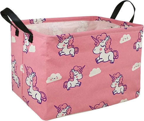 KUNRO Rectangle Toy Bin Waterproof storage organizer for Nursery Hamper Home decor Closet Kids Bedroom Laundry Baby Gift Shelf Baskets(Pink unicor...
