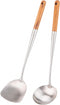 FJNATINH Wok Spatula and Ladle Tool Set, 17inches Spatula for Wok, 304 Stainless Steel Spatula Soup Ladle...
