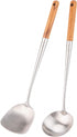 FJNATINH Wok Spatula and Ladle Tool Set, 17inches Spatula for Wok, 304 Stainless Steel Spatula Soup Ladle...