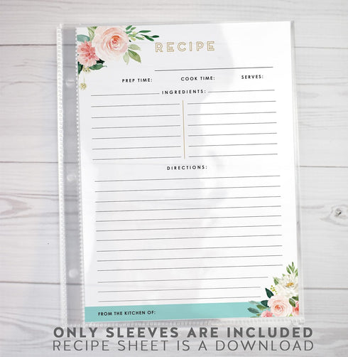 Recipe Binder Page Protectors for 8.5 x 9.5 inch Binders. Holds 50 Protective Sleeves That Hold 6.5" x 8.5" Full Recipe Cards, Heavyweight Crystal...