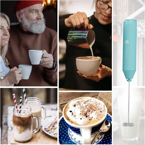 Powerful Milk Frother Handheld Foam Maker, Mini Whisk Drink Mixer for Coffee, Cappuccino, Latte, Matcha, Hot Chocolate, With Stand, Aqua...