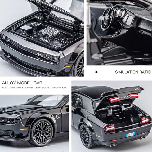 Toy Car Model 1/32 Dodge Challenger Hellcat Alloy Model Car with Light and Sound Collectible Model Cars Pull Back Toy Vehicles for Boys Children A...