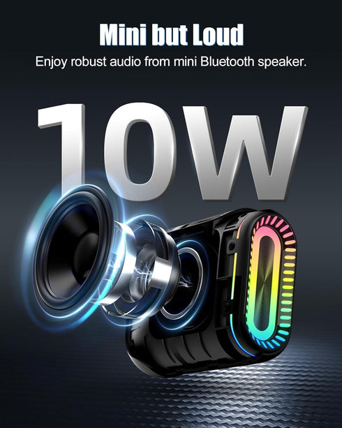 Bluetooth Speaker, Portable Wireless Speaker with RGB Lights, IPX7 Waterproof, 10W Mini Speaker, Bluetooth 5.3, 24H Playtime, Outdoor Speakers wit...