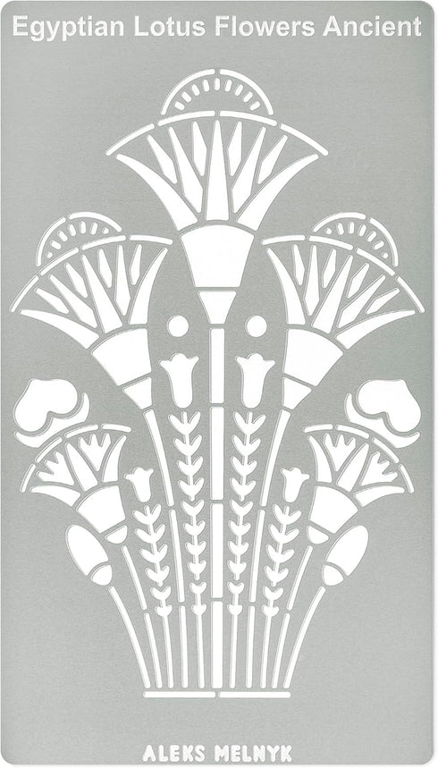 Aleks Melnyk No.459 Metal Stencil, Swirls, Egyptian Lotus Flowers Ancient, Ornament, Patterns, Small Stencil, 1 PC, Template for Wood Burning, Eng...