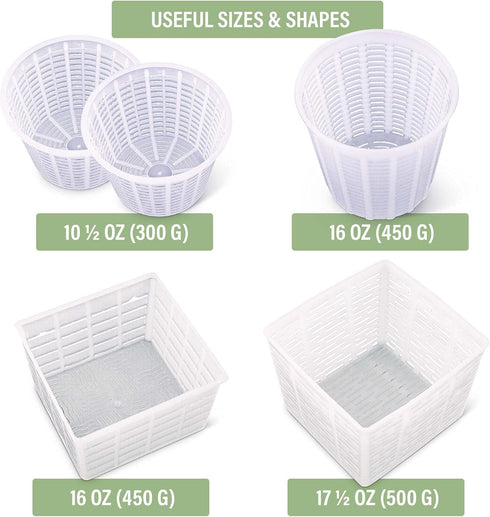 Country Trading Co. Cheesemaking Molds Set of 5 - Ricotta Cheese Draining Baskets for Home Cheese making Made in Italy...