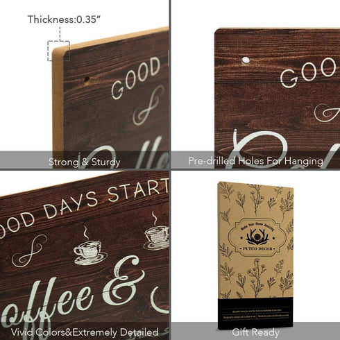 Putuo Decor Coffee Sign, Kitchen Coffee Bar Decor, 12 x 6 Hanging Plaque, Gifts for Coffee Lover (Good Days Start with Coffee & Jesus)...