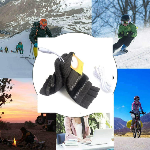 Women's & Men's USB Heated Gloves Mitten Winter Hands Warm Laptop Gloves, Knitting Hands Full & Half Heated Fingerless Heating Warmer Washable Des...