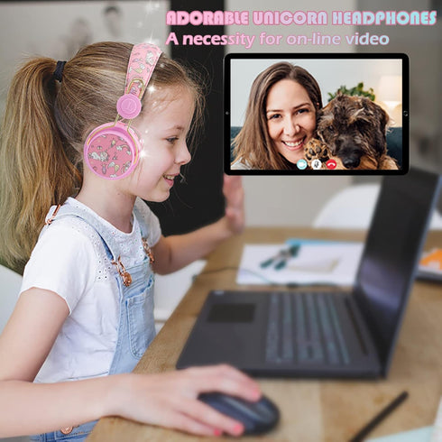 SVYHUOK Unicorn Bluetooth Headphones for Kids Girls, Pink Cat Ear Wireless Headset with Microphone, Safe Volume Limited 85db POM Over-Ear Headset ...