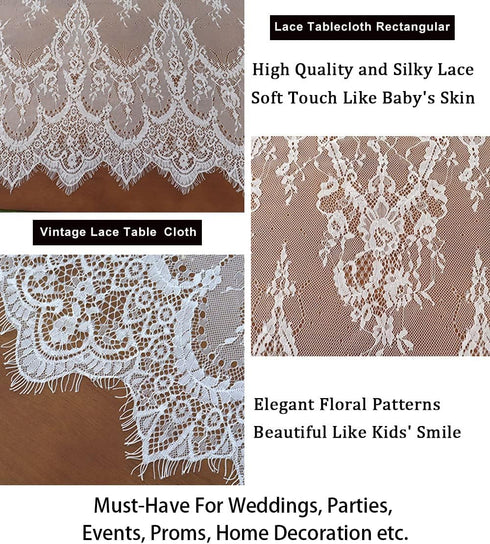 ShinyBeauty Lace Party Tablecloth Rustic Floral Fabric Rectangle Lace Table Cloth Baby Tablecloth Tea Party Tablecloth Fabric Table Cover (1, Whit...