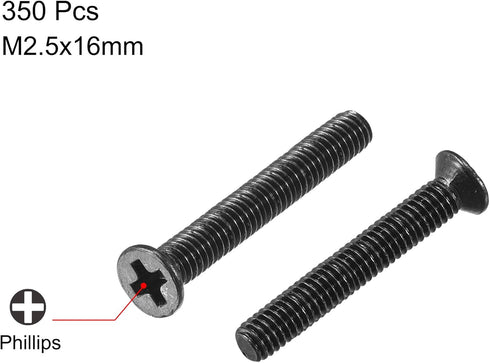 uxcell M2.5 x 16mm Phillips Screw Fasteners Black for Laptop PC TV Fan Switch 350pcs...