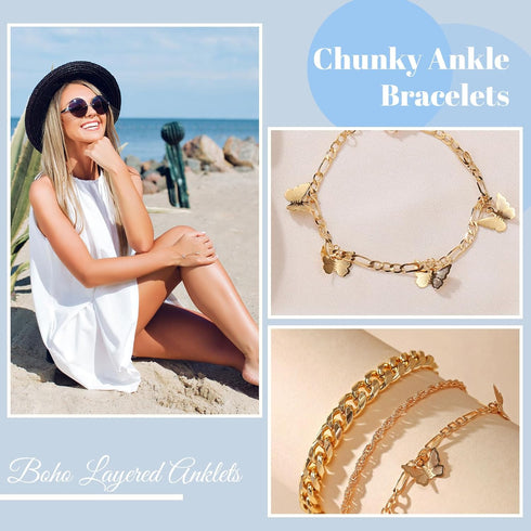 Chunky Ankle Bracelets for Women Large Ankle Bracelets for Women Plus Size Silver Anklet Cuban Chain Anklets Set Layered Anklet for Women Gold Jew...