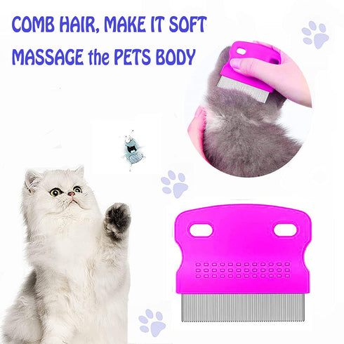 4 Pcs Pet Grooming Kit for Small Long and Short Haired Dog Cat and Puppy, Flea Comb For Dogs and Cats Pet Lice Comb, Tear Stain Remover Comb,with ...