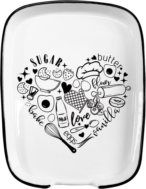Love Ceramic Spoon Fork Rest with Love Baking Spoon Rest Featuring Cooking Heart for Bakers and Cooks Pattern Kitchenware Spoon Rest for Kitchen C...