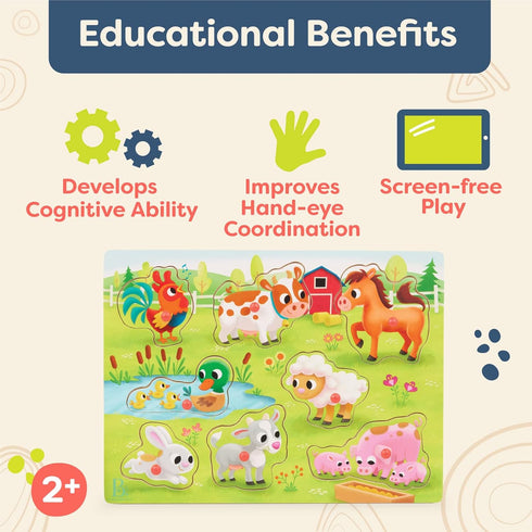 B. toys- Peek & Explore - Farm Animals- Wooden Peg Puzzle – Farm Puzzle for Toddlers, Kids – 8 Farm Animal Pieces – Cow, Horse, Sheep & More – 2 Y...
