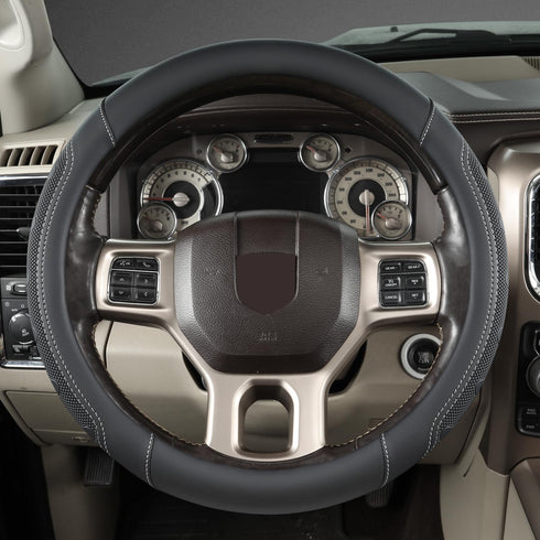 GIANT PANDA Car Steering Wheel Cover for RAM 1500 2500 3500, Compatible with Dodge RAM 15.5-16 inches - Black+Gray Line...