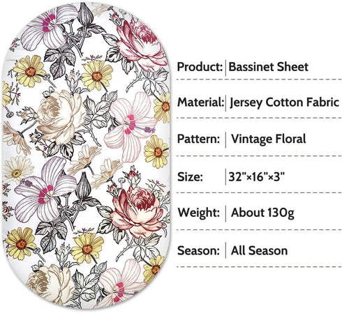 Bassinet Sheet, Jersey Cotton for Baby Boy/Girl, Fitted Sheets Flexible for Most Bassinet Mattress...
