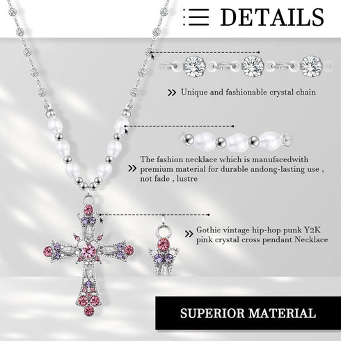 2 Pcs Crystal Cross Necklace Y2k Necklaces Vintage Goth Pearl Necklace Aesthetic Cross Choker Pearl Chain Necklace Gothic Cross Pendant for Women ...